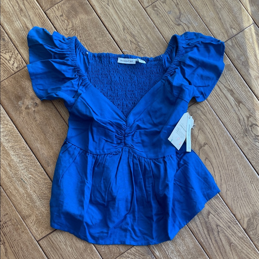 Elegant Blue Ruched Blouse